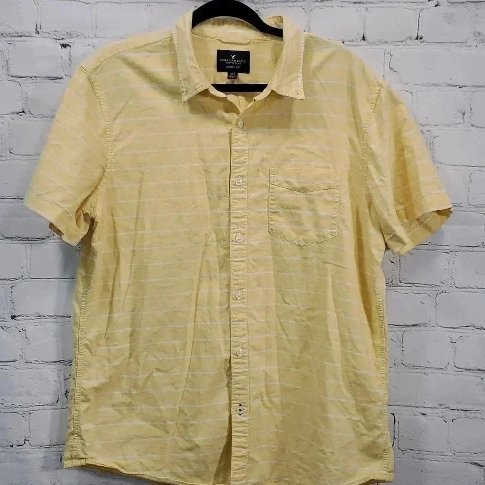 AE Seriously Soft Button Down w Front Pocket Yellow Size L
